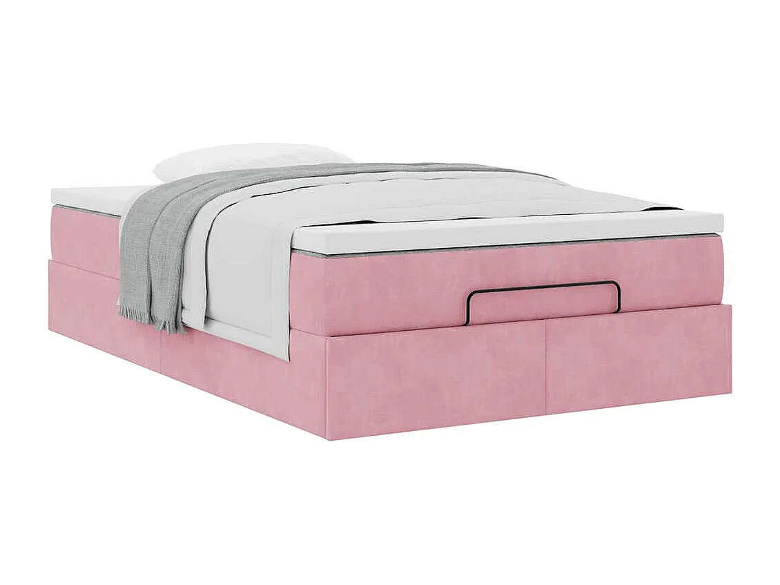 Cadre de lit ottoman avec matelas rose 120x190 cm velours