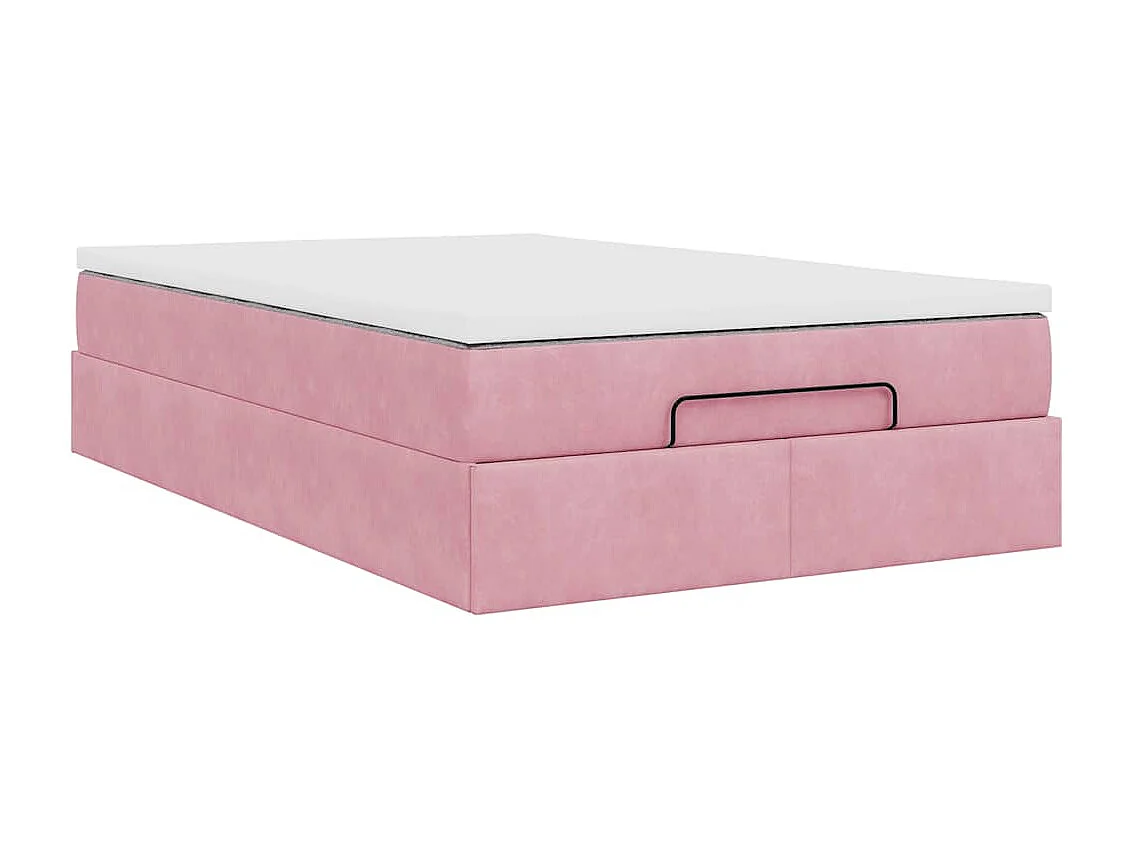 Cadre de lit ottoman avec matelas rose 120x190 cm velours