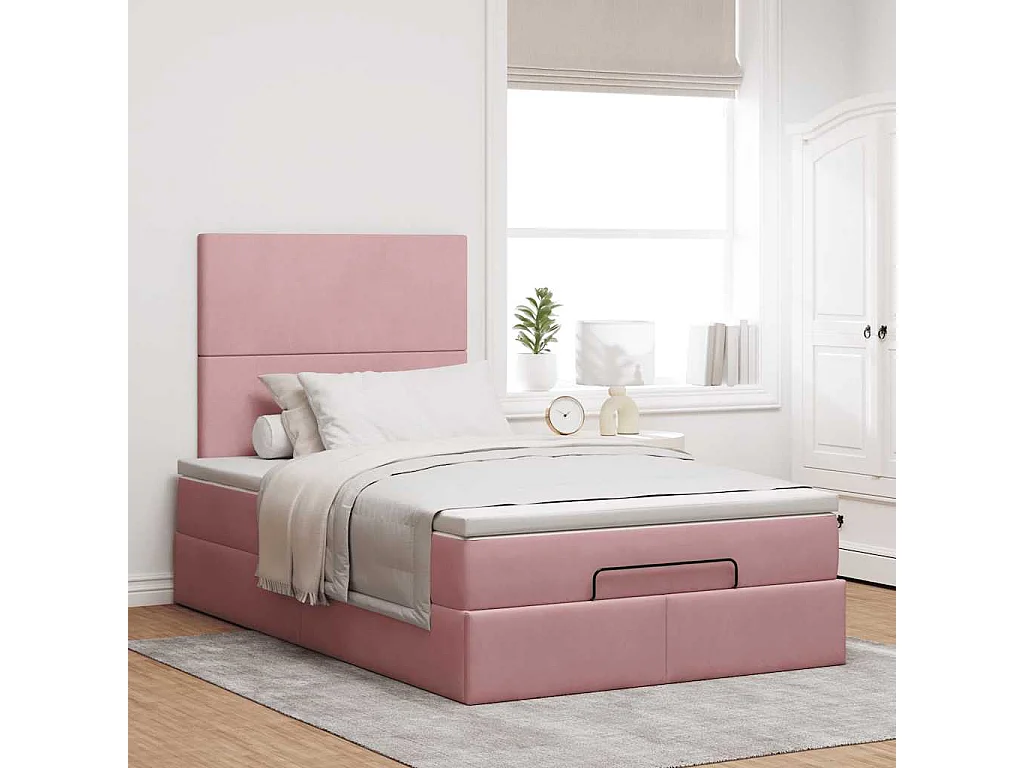 Estructura de cama otomana colchones terciopelo rosa 120x200cm