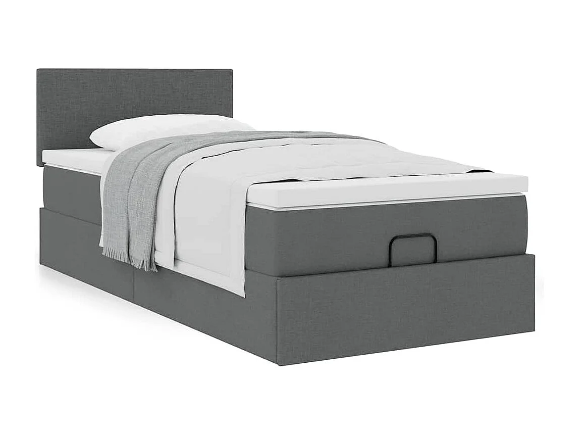 Cadre de lit ottoman avec matelas gris foncé 90x190 cm tissu