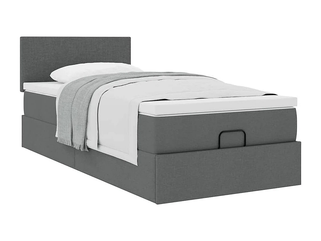 Cadre de lit ottoman avec matelas gris foncé 90x190 cm tissu