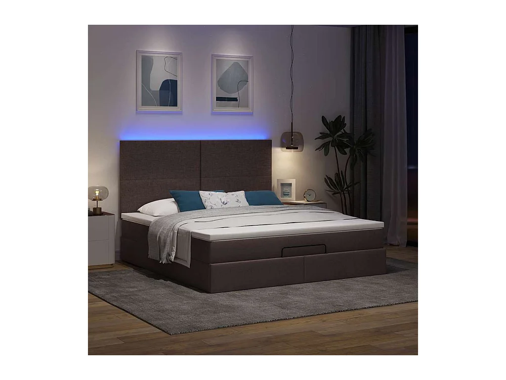 Cadre de lit ottoman avec matelas marron foncé 180x200 cm tissu