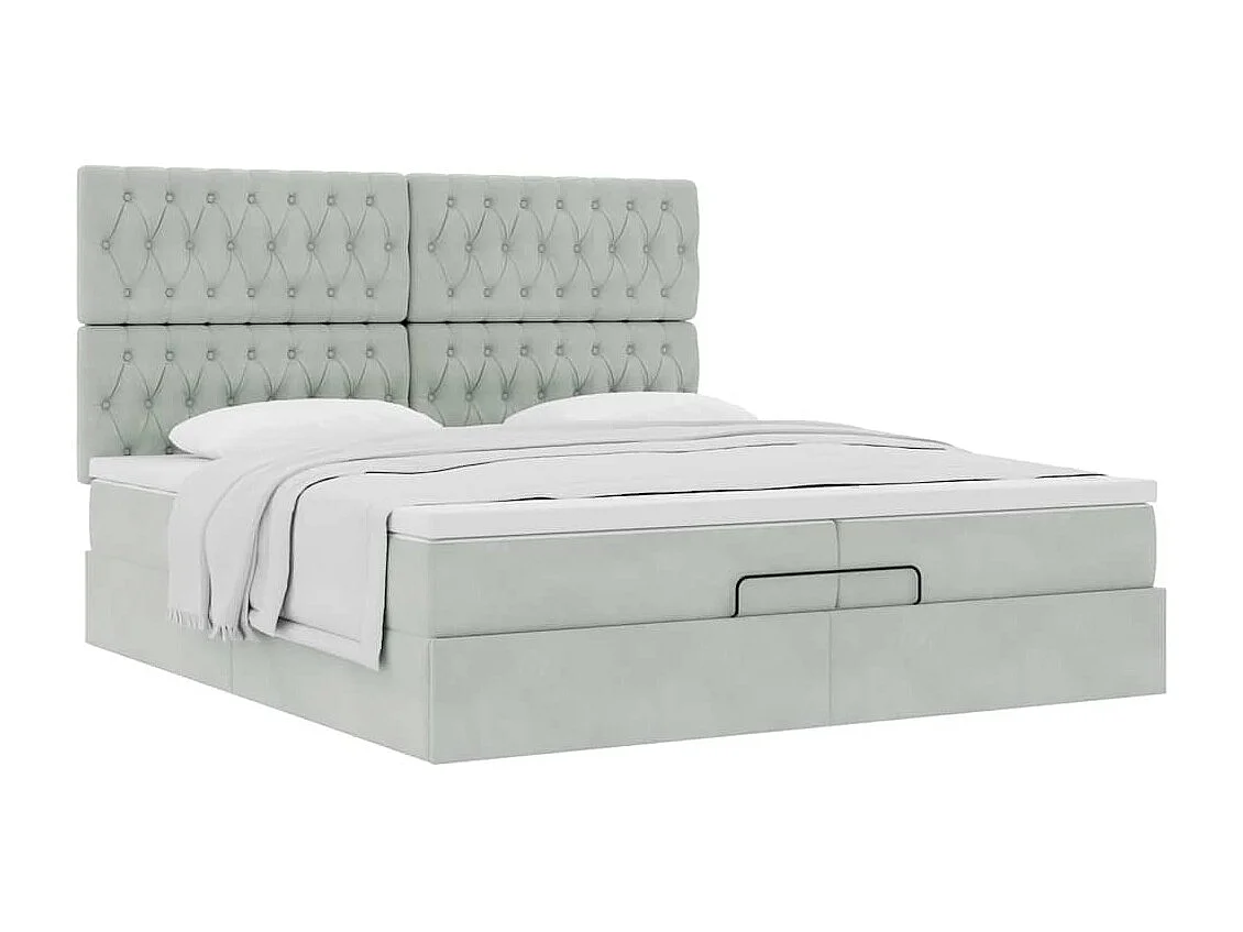 Cadre de lit ottoman avec matelas gris clair 200x200 cm velours