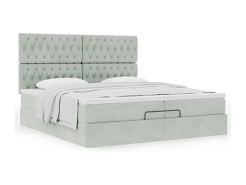 Cadre de lit ottoman avec matelas gris clair 200x200 cm velours