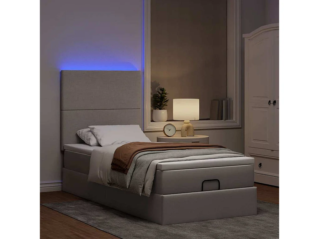 Cadre de lit ottoman avec matelas taupe 90x190 cm tissu