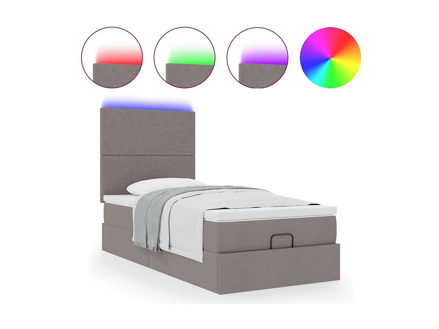 Cadre de lit ottoman avec matelas taupe 90x190 cm tissu