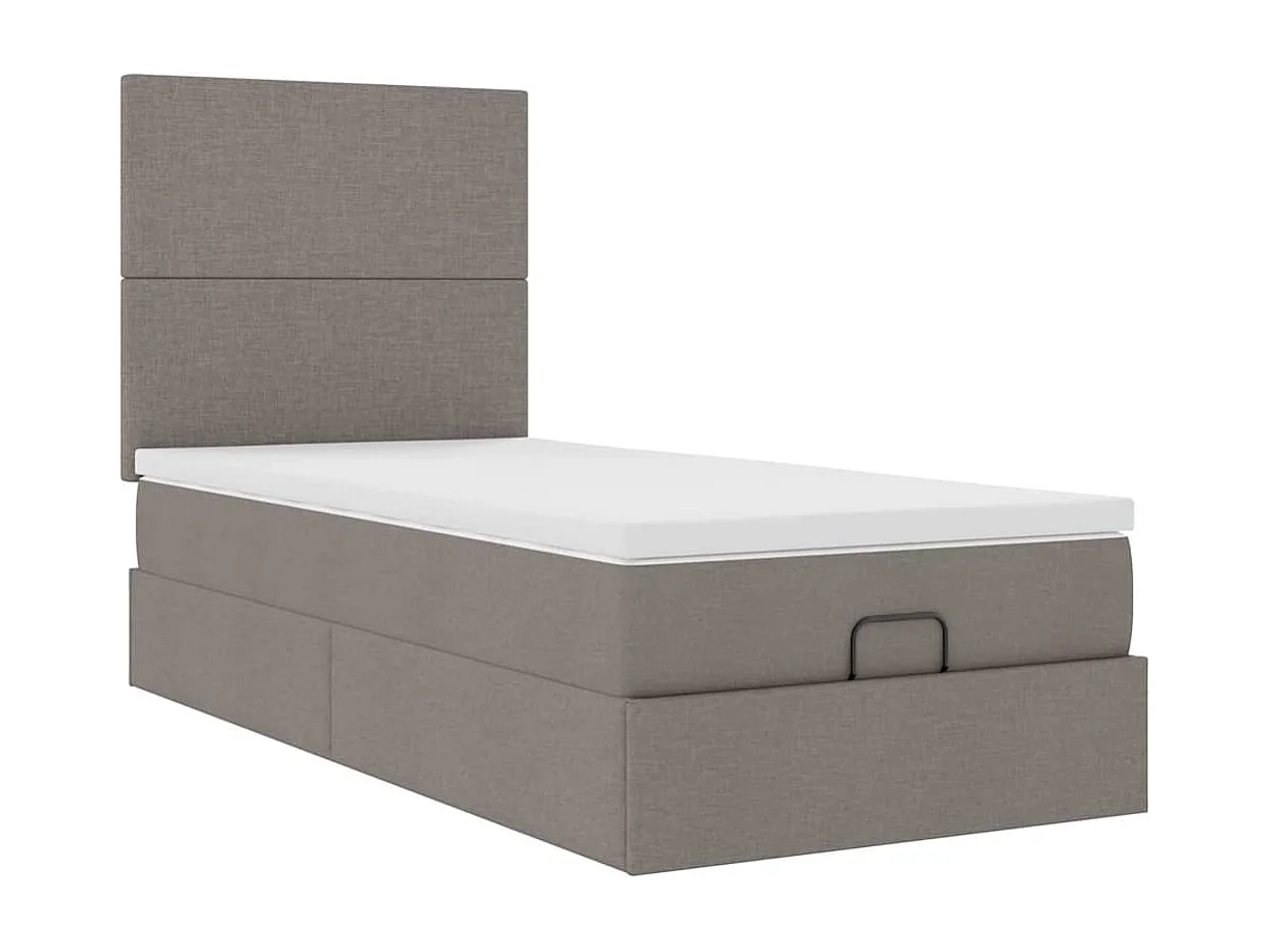 Cadre de lit ottoman avec matelas taupe 90x190 cm tissu