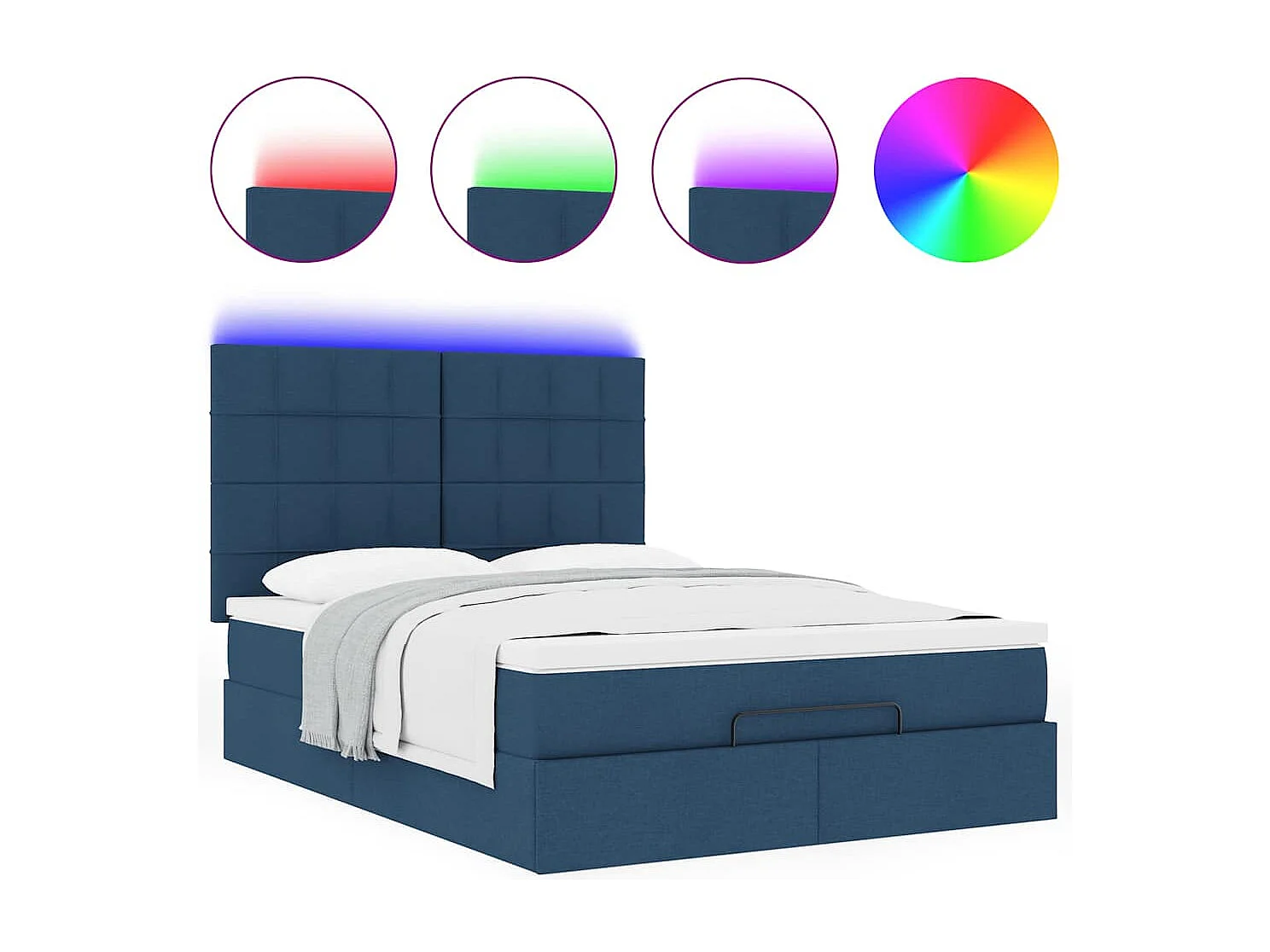 Cadre de lit ottoman avec matelas bleu 140x200 cm tissu