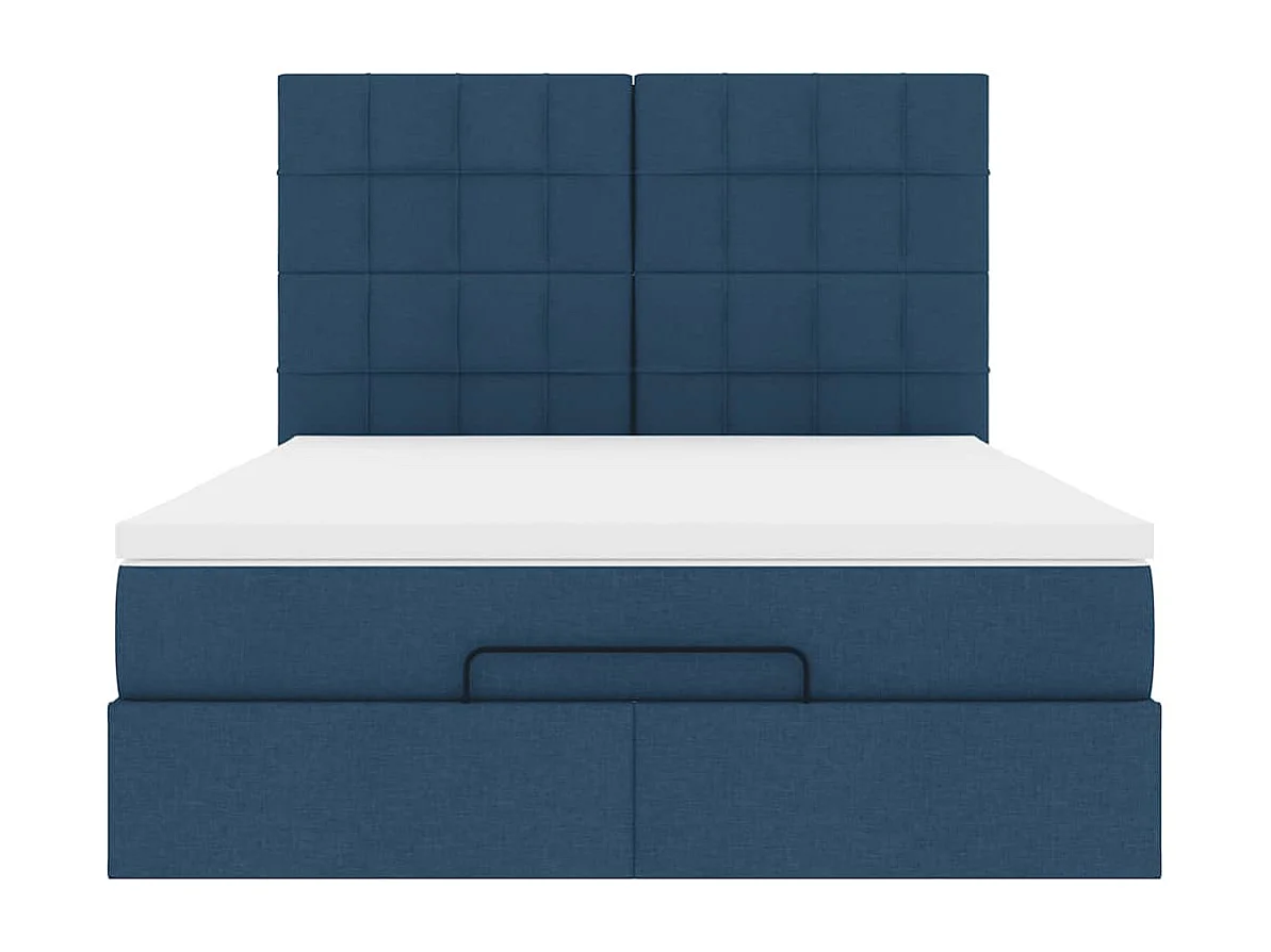 Cadre de lit ottoman avec matelas bleu 140x200 cm tissu