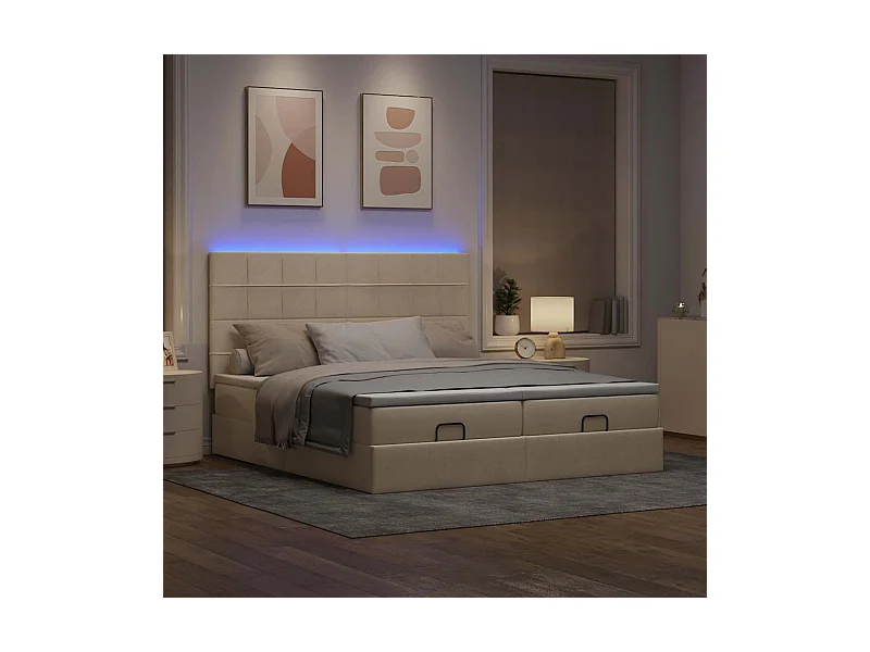 Cadre de lit ottoman avec matelas crème 160x200 cm tissu