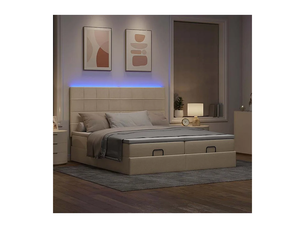 Cadre de lit ottoman avec matelas crème 160x200 cm tissu