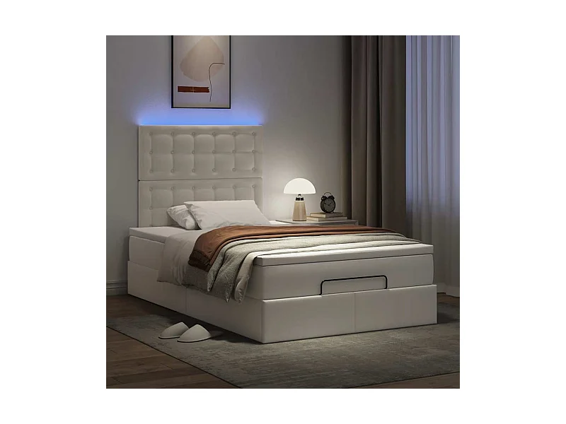 Estrutura de cama otomana com colchão branco Couro falso