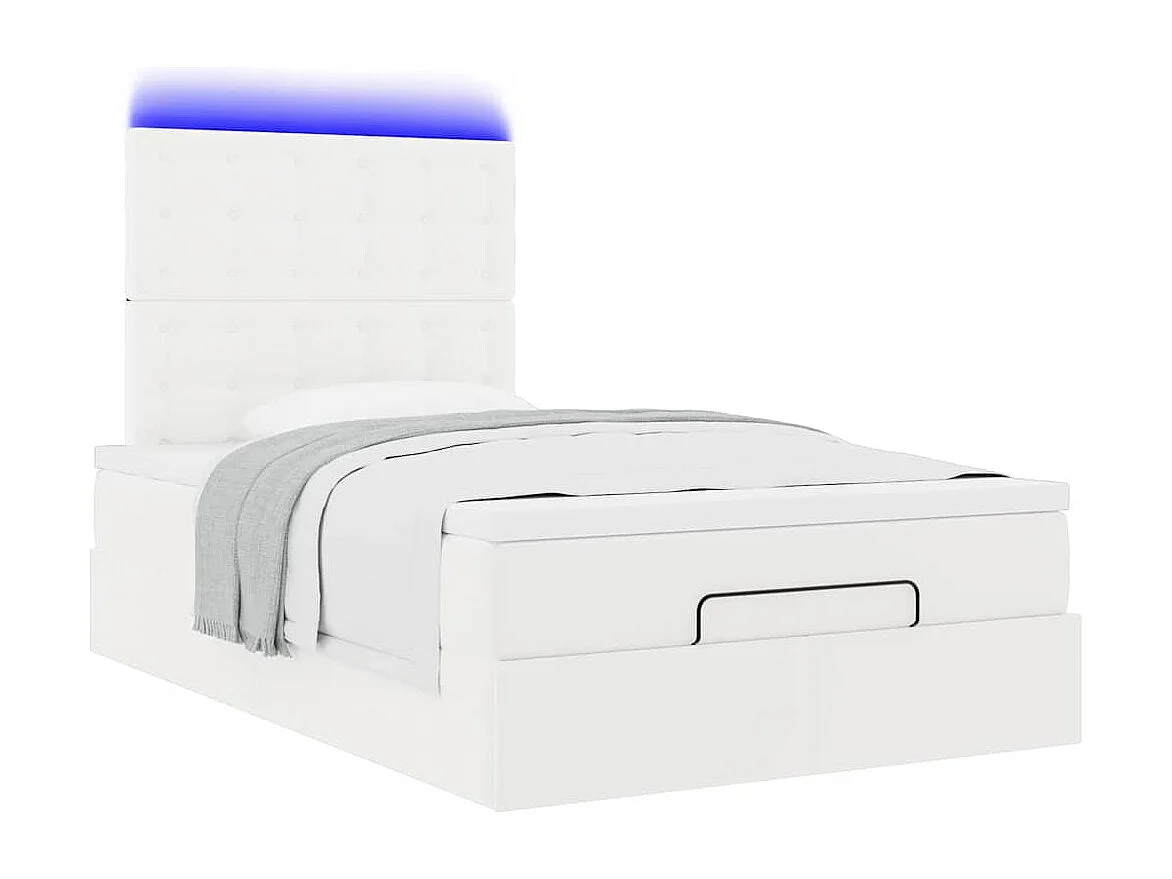 Estrutura de cama otomana com colchão branco Couro falso