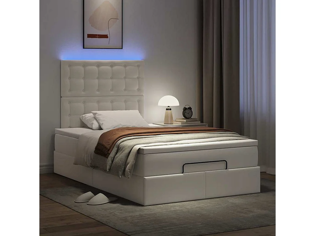 Estrutura de cama otomana com colchão branco Couro falso