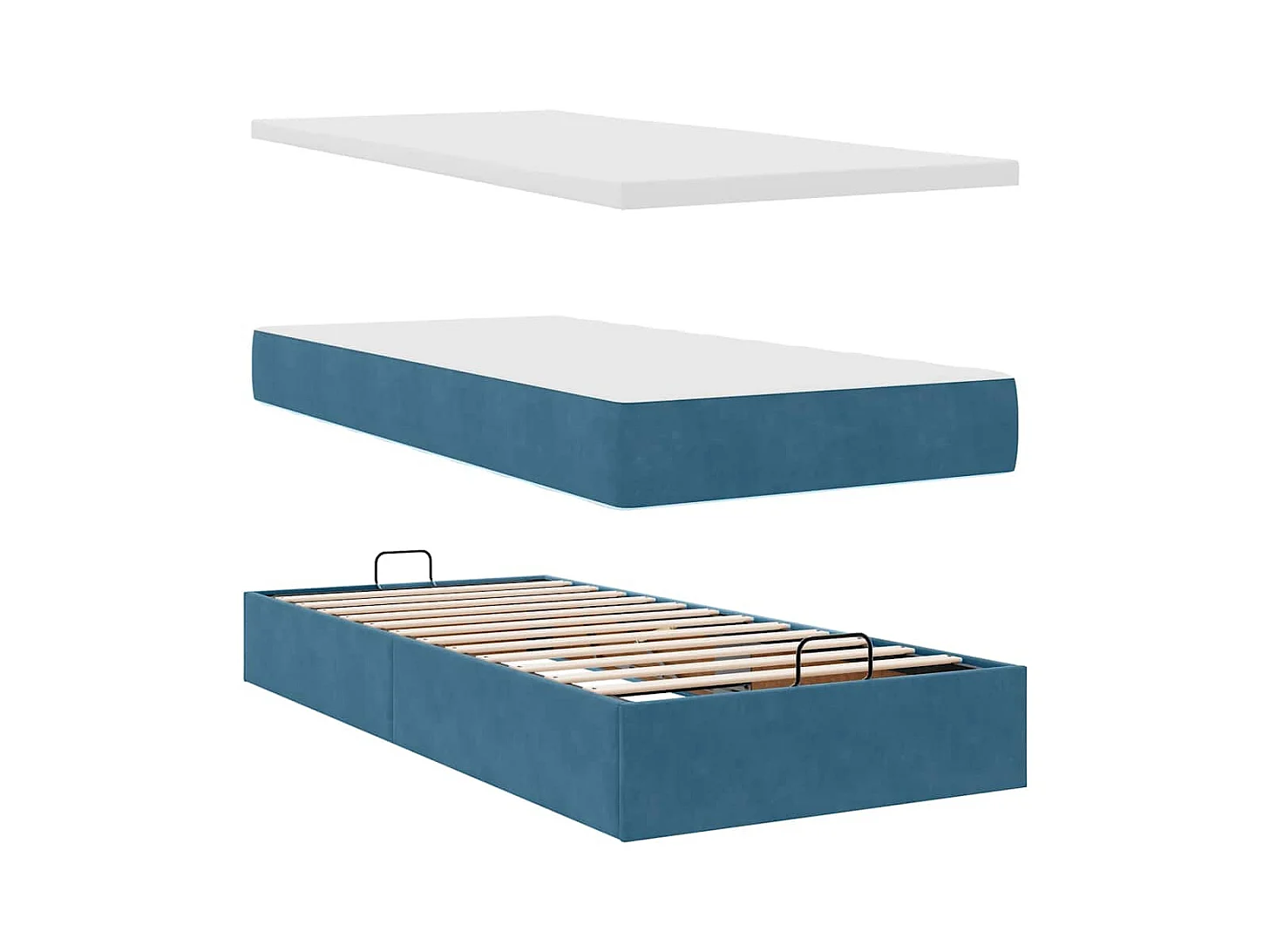 Cadre de lit ottoman avec matelas bleu foncé 160x200 cm velours