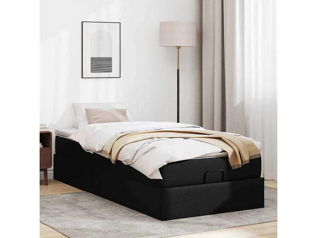 Cadre de lit ottoman avec matelas noir 90x190 cm similicuir