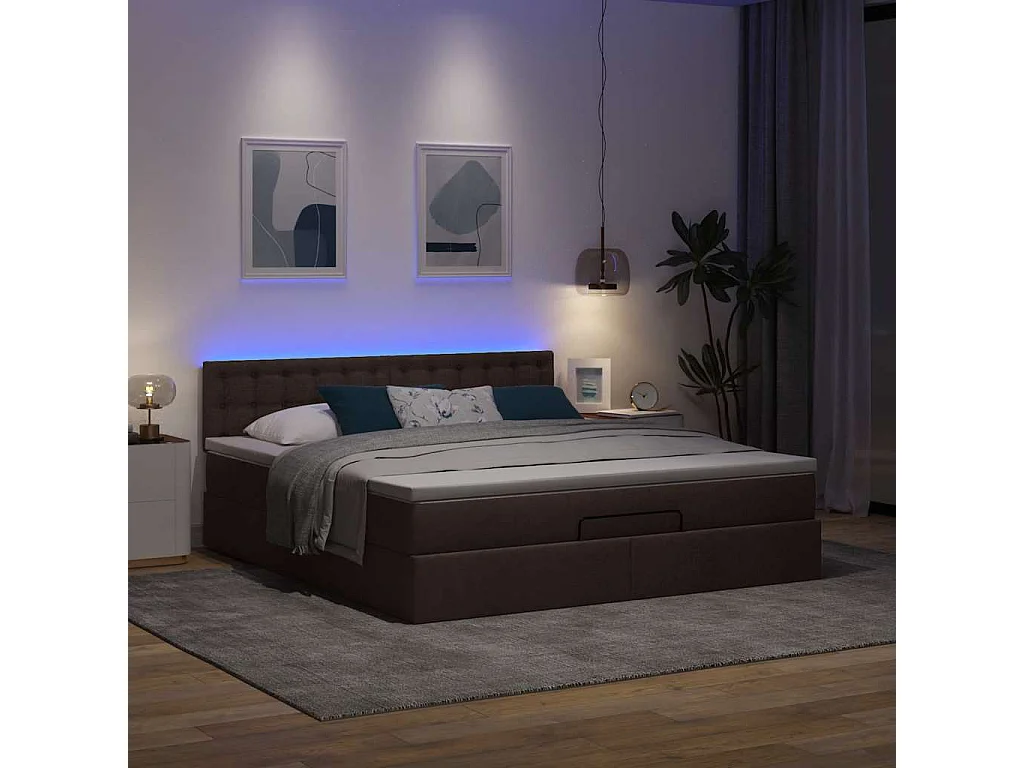 Ottoman bed met matras en LED's 160x200cm stof donkerbruin