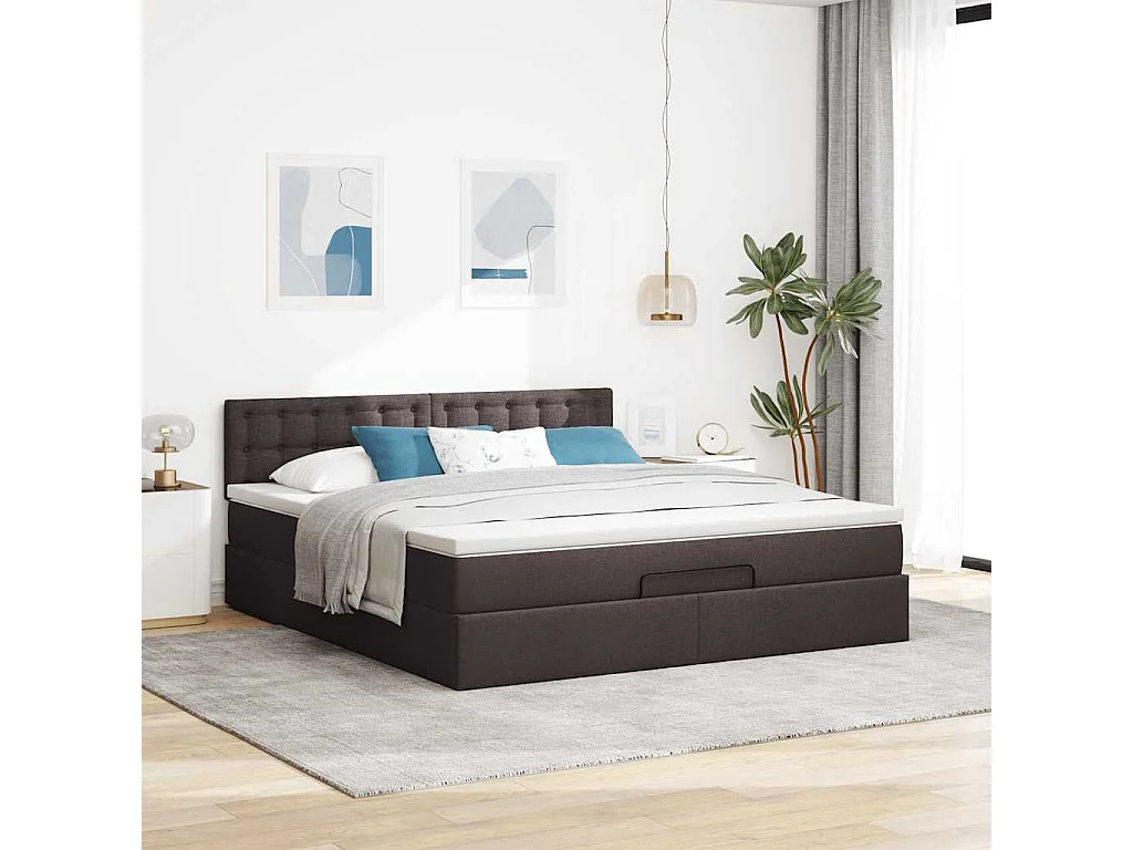 Ottoman bed met matras en LED's 160x200cm stof donkerbruin