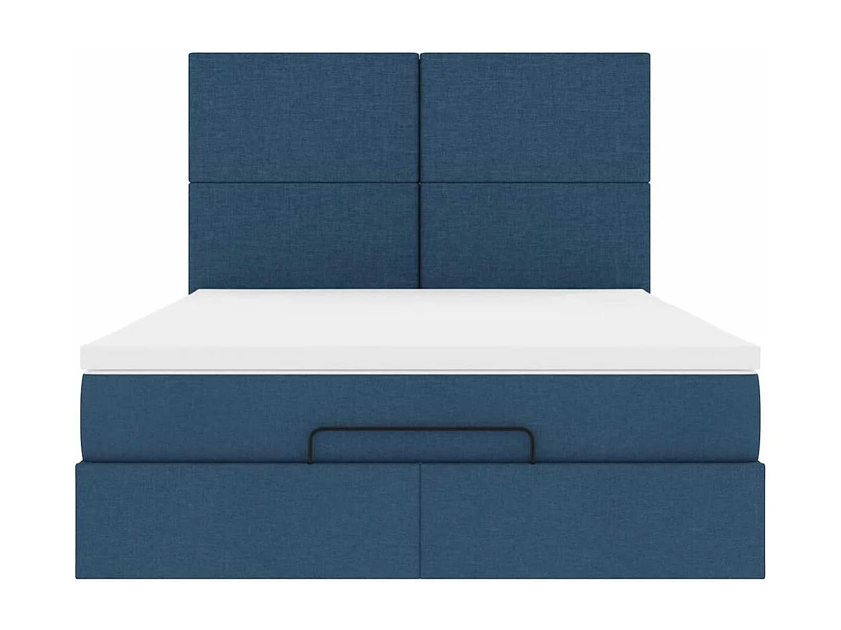 Cadre de lit ottoman avec matelas bleu 140x200 cm tissu