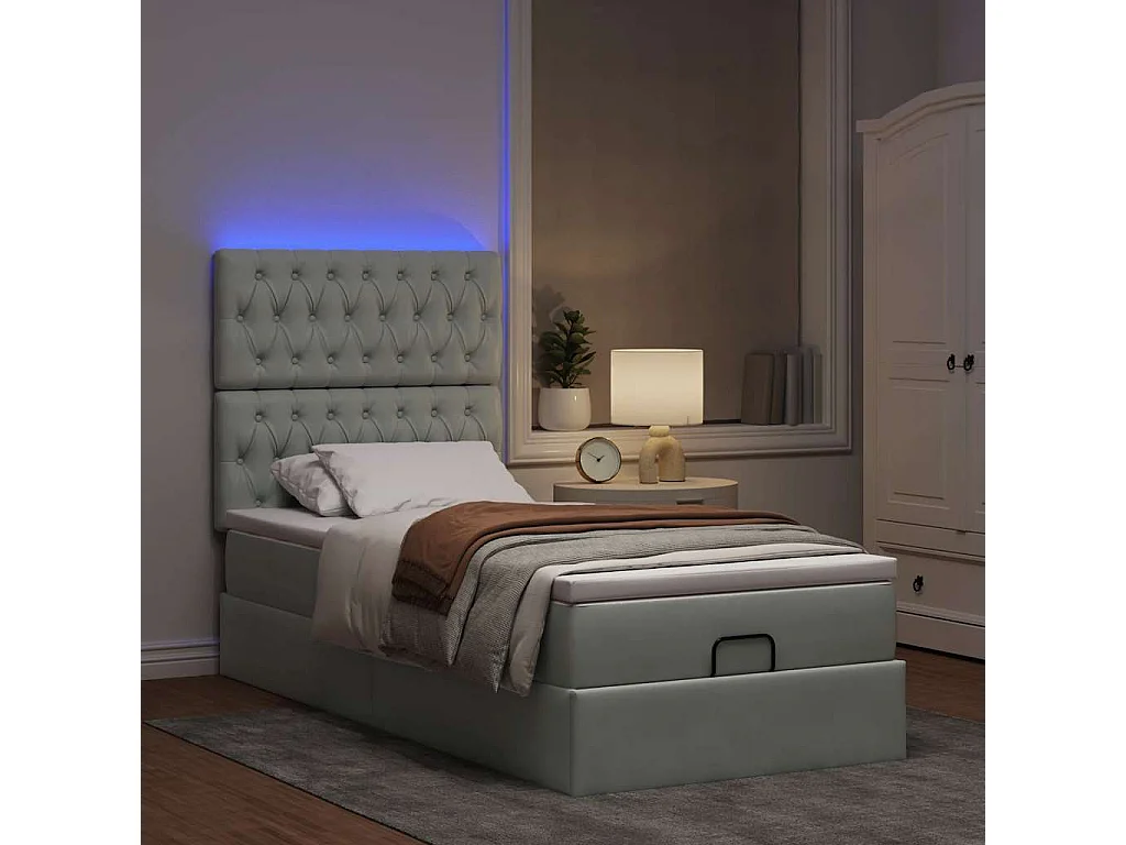 Estrutura cama otomana colchões 90x190 cm veludo cinzento claro