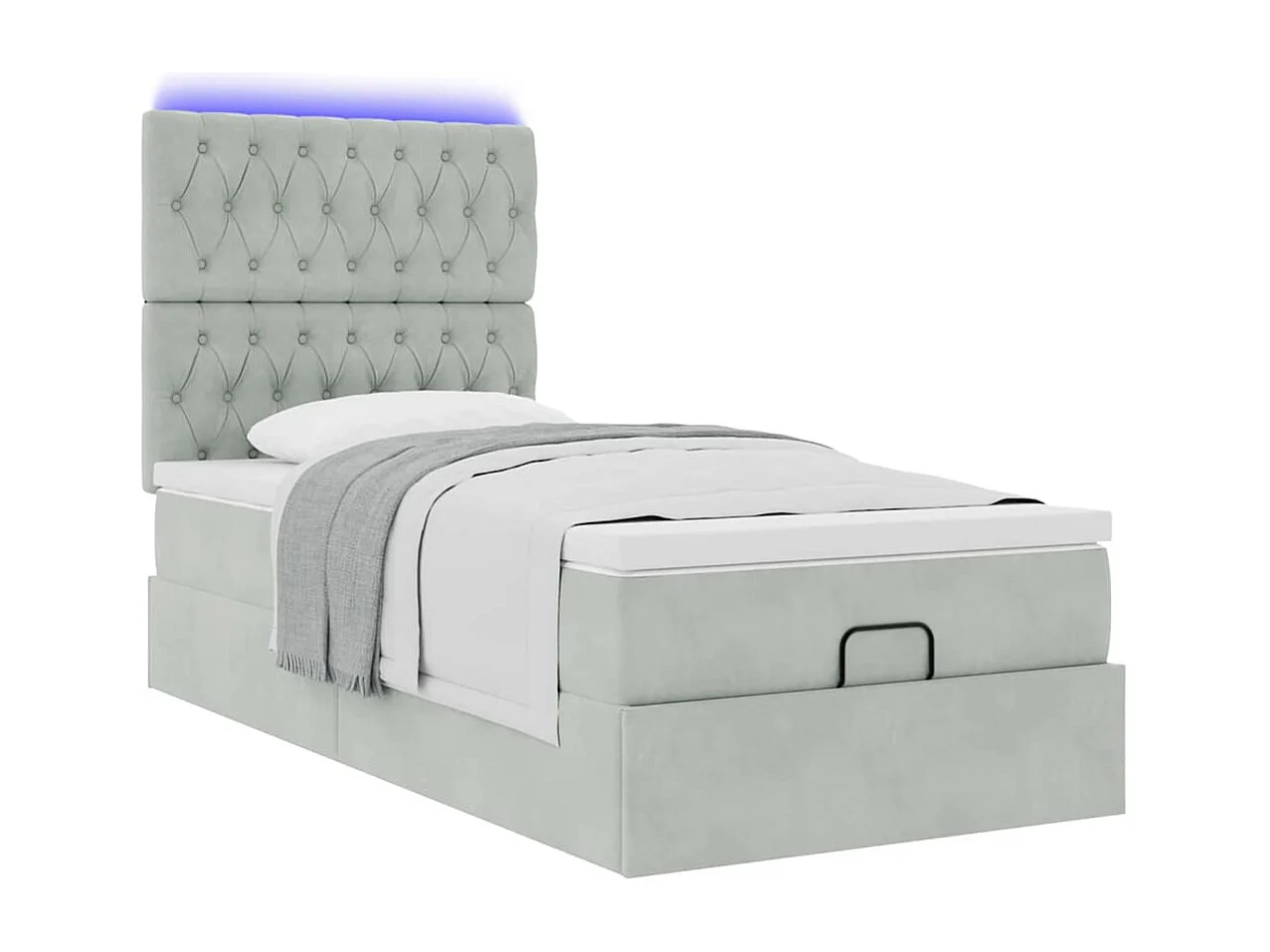 Estrutura cama otomana colchões 90x190 cm veludo cinzento claro