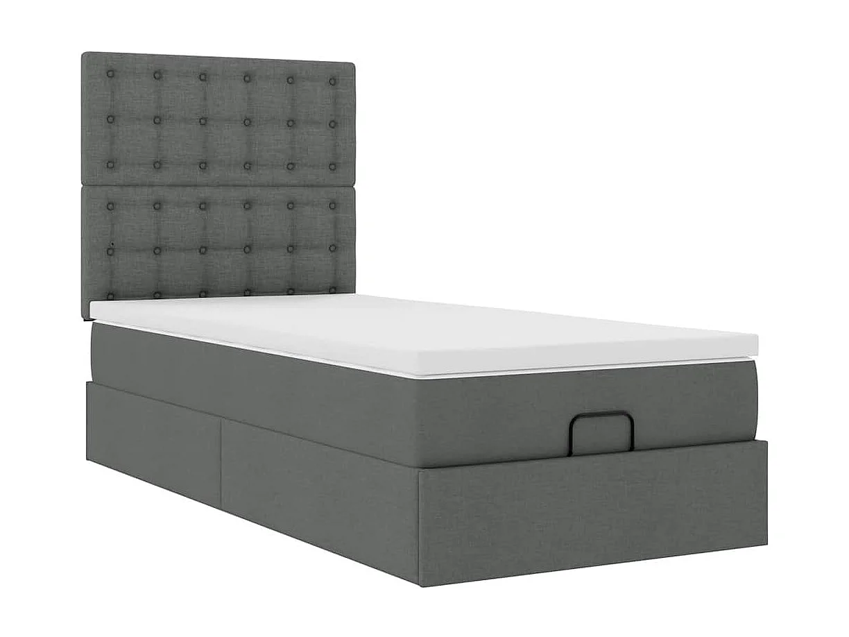 Cadre de lit ottoman avec matelas gris foncé 90x200 cm tissu
