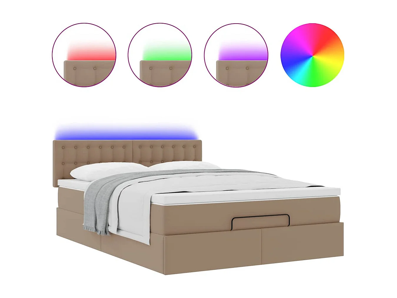 Cadre de lit ottoman et matelas cappuccino 140x200cm similicuir