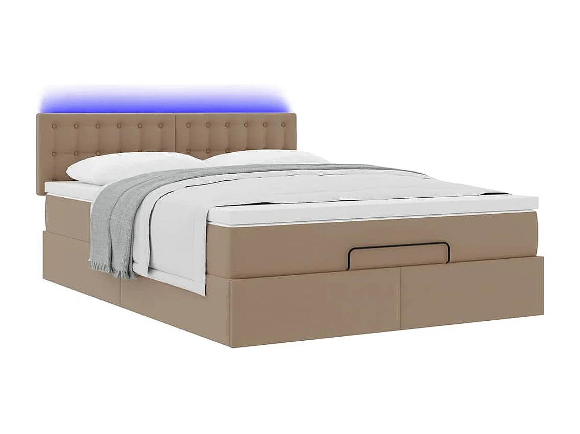 Cadre de lit ottoman et matelas cappuccino 140x200cm similicuir