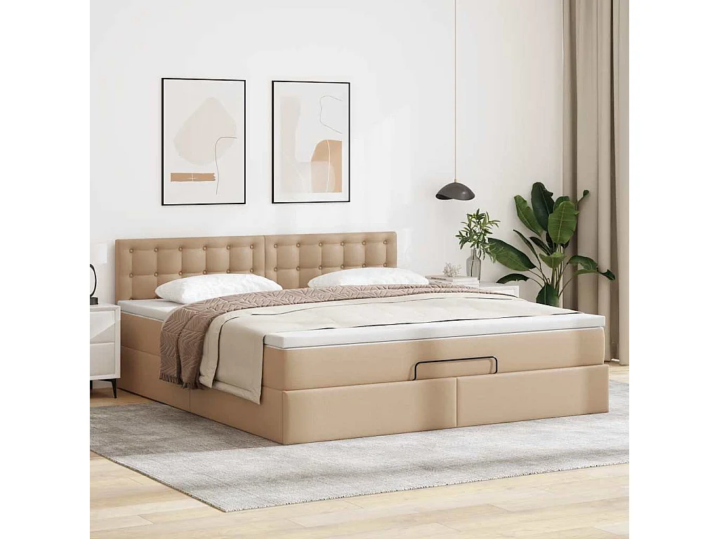 Cadre de lit ottoman et matelas cappuccino 140x200cm similicuir