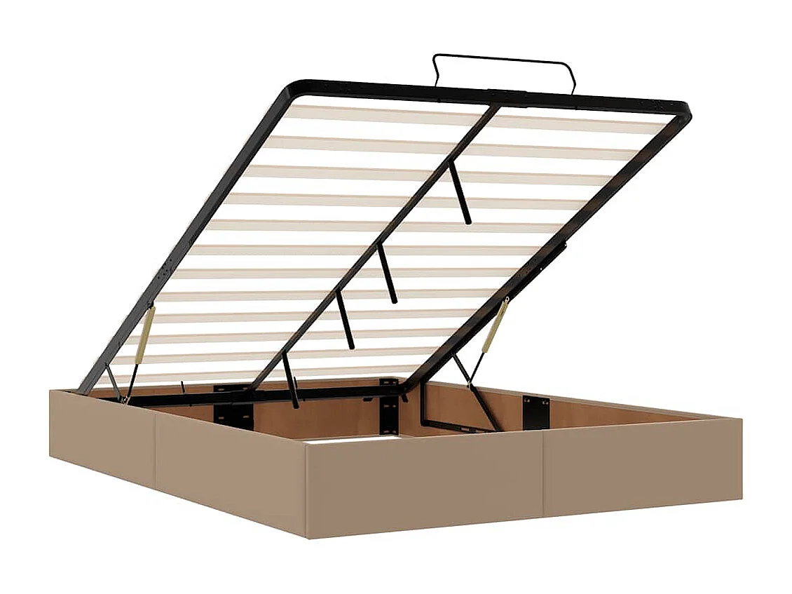Cadre de lit ottoman et matelas cappuccino 140x200cm similicuir