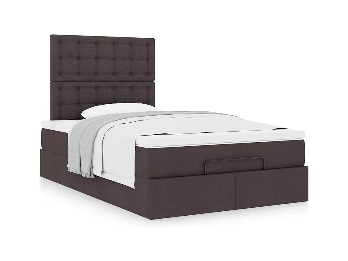 Cadre de lit ottoman avec matelas marron foncé 120x190 cm tissu