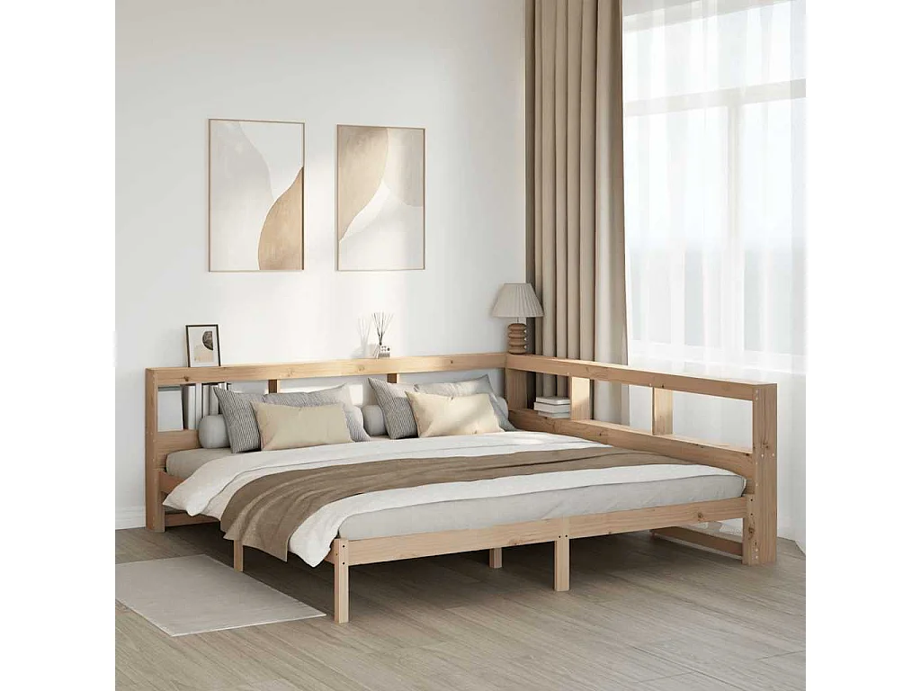 Lit bibliothèque sans matelas 200x200 cm bois massif de pin