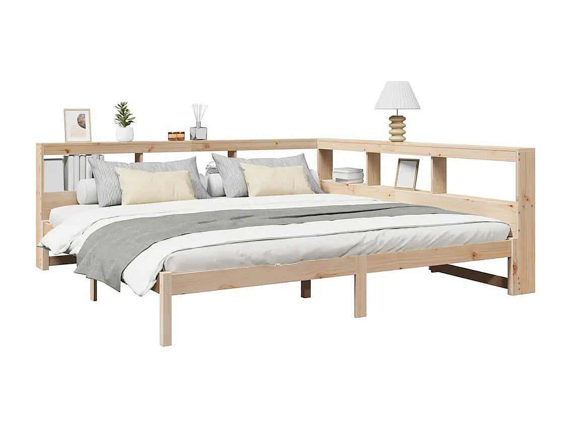 Lit bibliothèque sans matelas 200x200 cm bois massif de pin