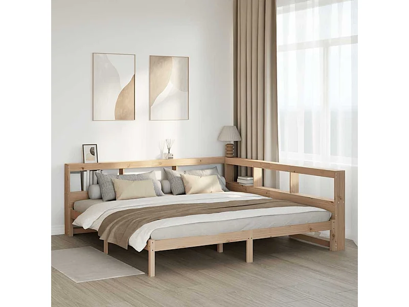 Lit bibliothèque sans matelas 200x200 cm bois massif de pin