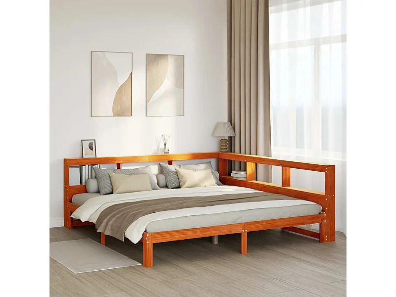 Lit bibliothèque sans matelas cire marron 180x200 cm pin massif