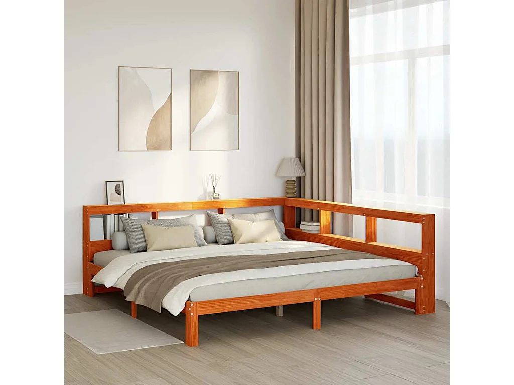 Lit bibliothèque sans matelas cire marron 180x200 cm pin massif