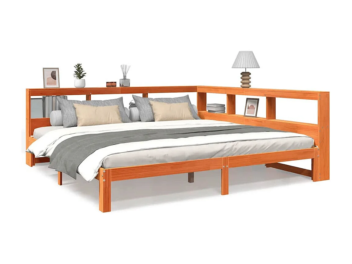 Cama con estantería sin colchón madera maciza marrón 180x200cm