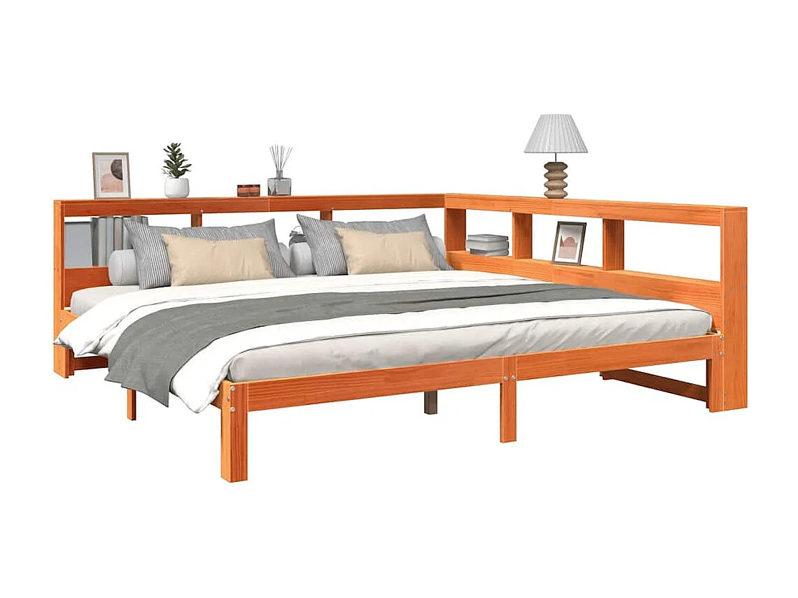 Cama con estantería sin colchón madera maciza marrón 180x200cm