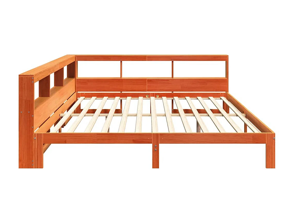 Cama con estantería sin colchón madera maciza marrón 180x200cm