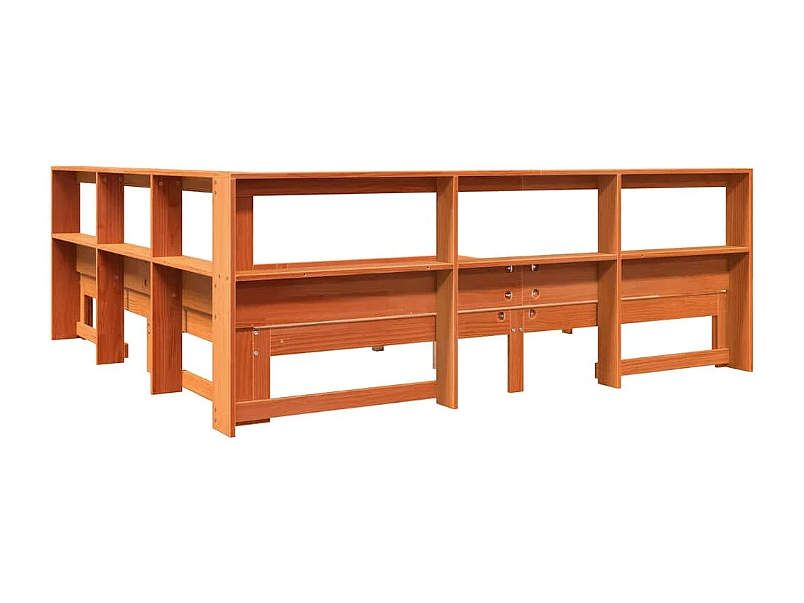 Cama con estantería sin colchón madera maciza marrón 180x200cm