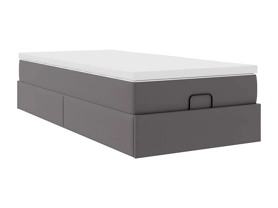 Cadre de lit ottoman avec matelas gris 100x200 cm similicuir