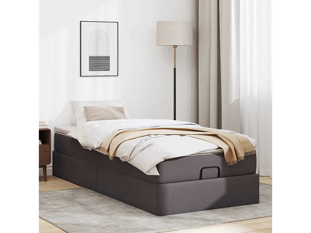 Cadre de lit ottoman avec matelas gris 100x200 cm similicuir