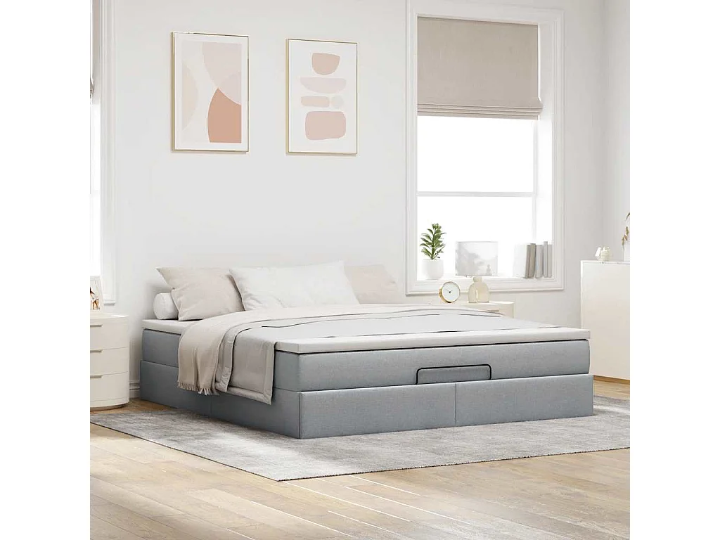 Cadre de lit ottoman et matelas gris clair 180x200 cm tissu