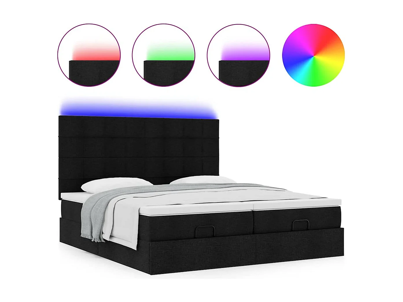 Cadre de lit ottoman avec matelas noir 160x200 cm tissu