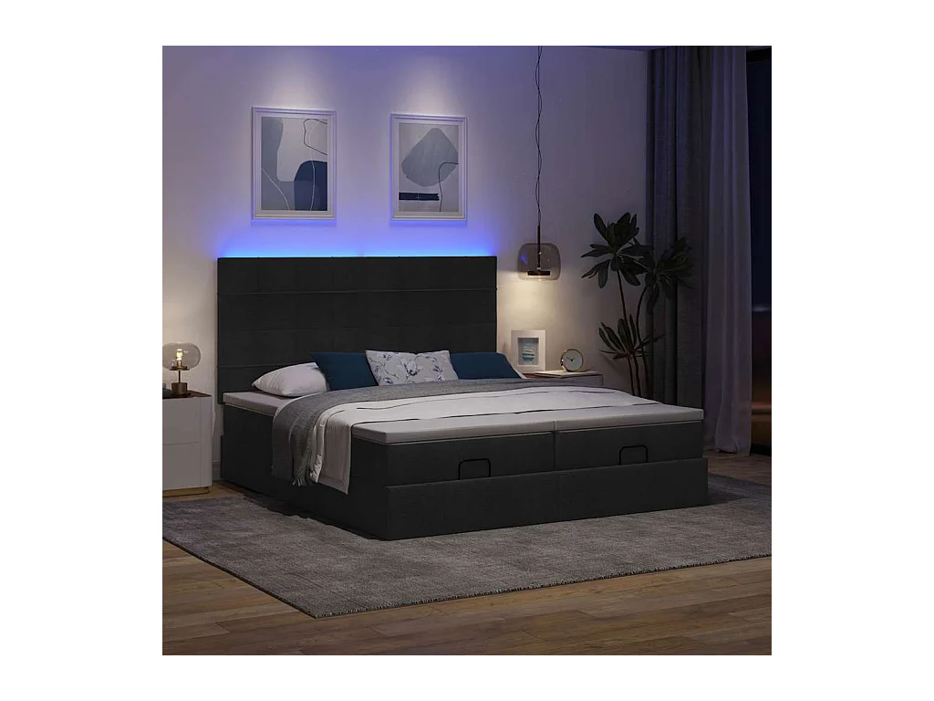 Estrutura de cama otomana com colchões tecido preto