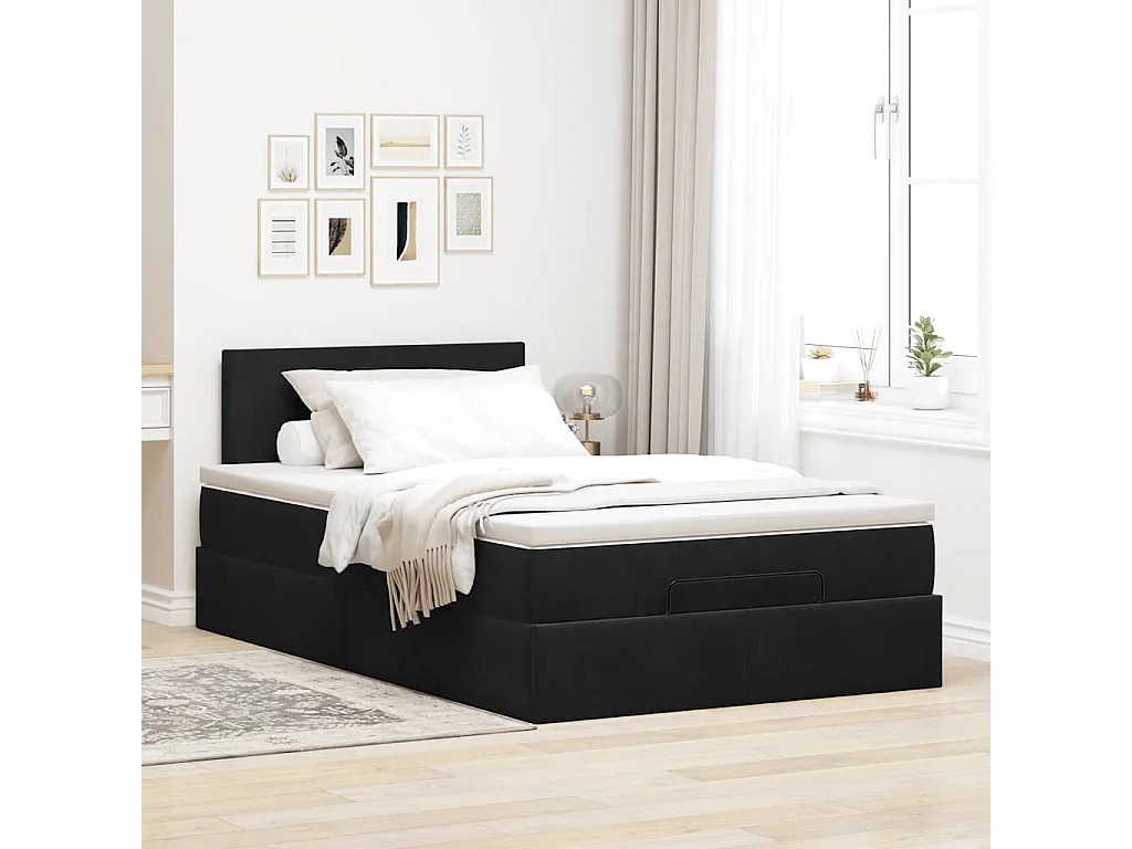 Estrutura de cama otomana com colchão preto 120x190 cm Veludo