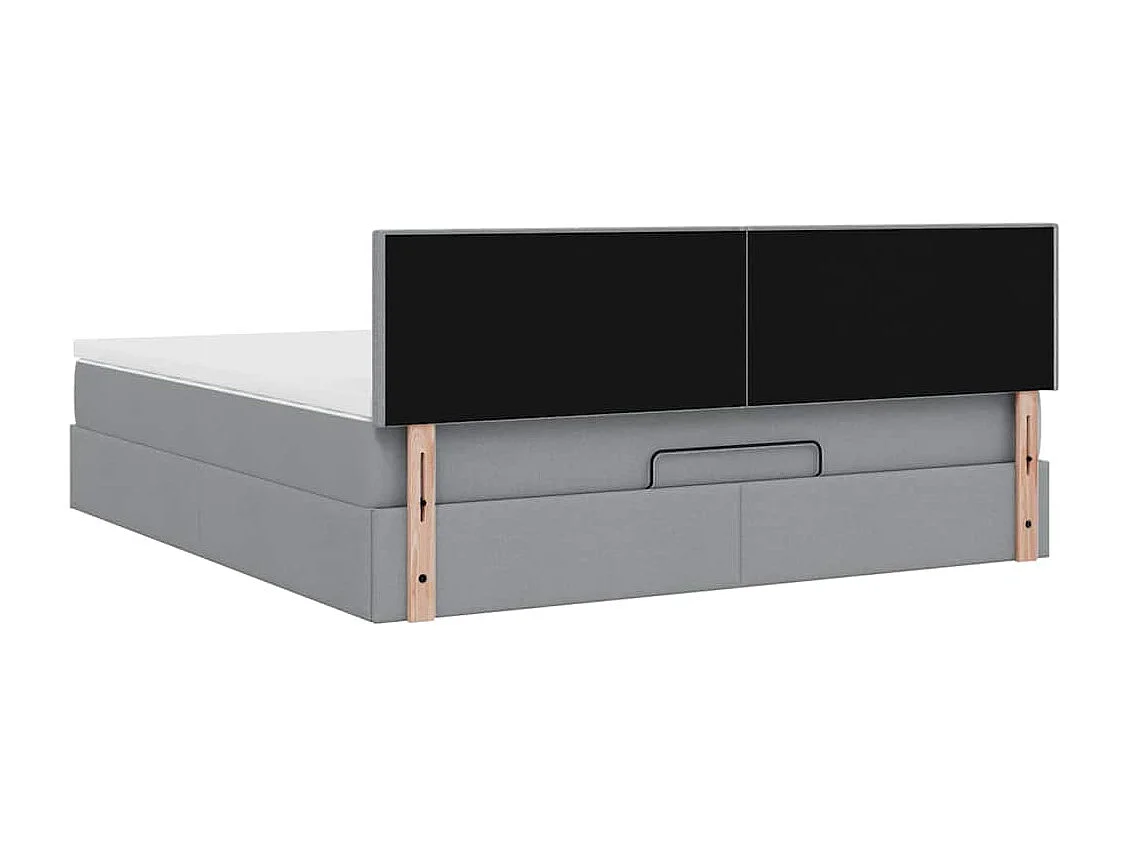 Cadre de lit ottoman et matelas gris clair 160x200cm tissu