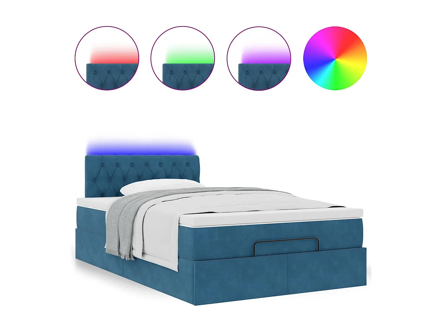 Cadre de lit ottoman avec matelas bleu foncé 120x190 cm velours