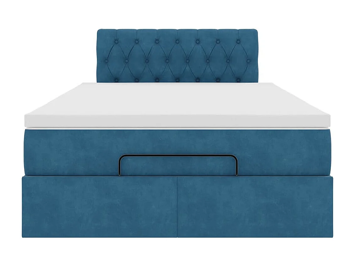 Cadre de lit ottoman avec matelas bleu foncé 120x190 cm velours