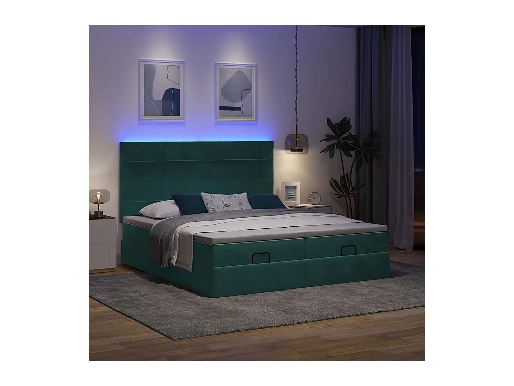 Cadre de lit ottoman avec matelas vert foncé 180x200cm velours